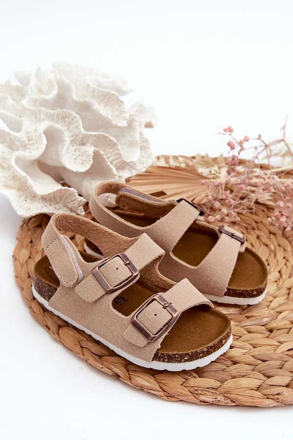 Kesi Children's sandals on a cork platform, Velcro fastening, Beige Rorria