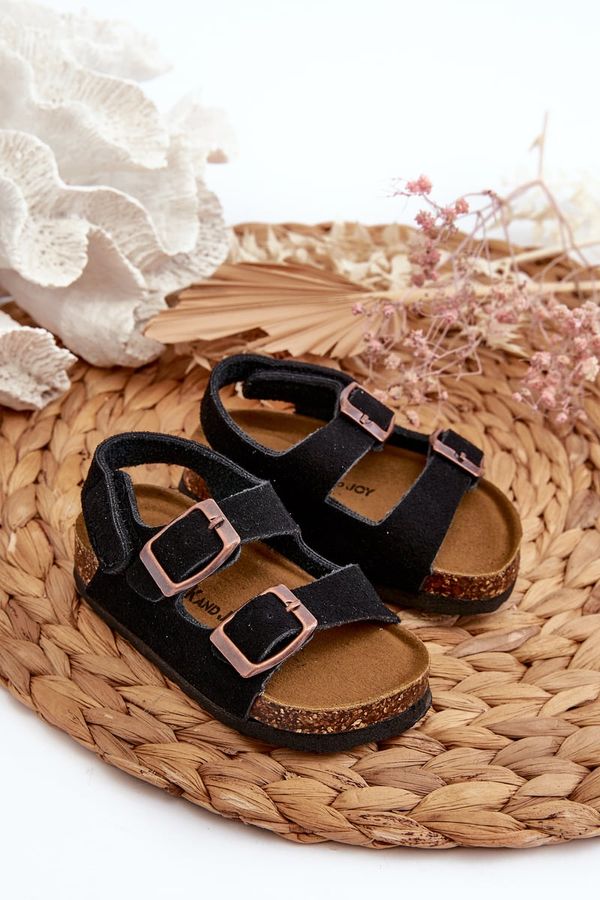 Kesi Children's sandals on a cork platform, Velcro fastening, black Rorria