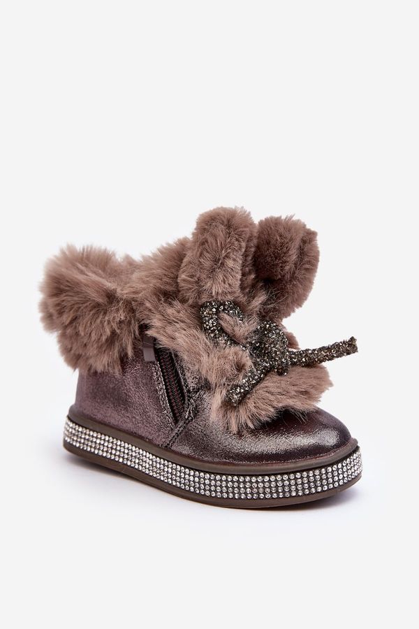 Kesi Children's snow boots with zipper and fur, brown, Hanija