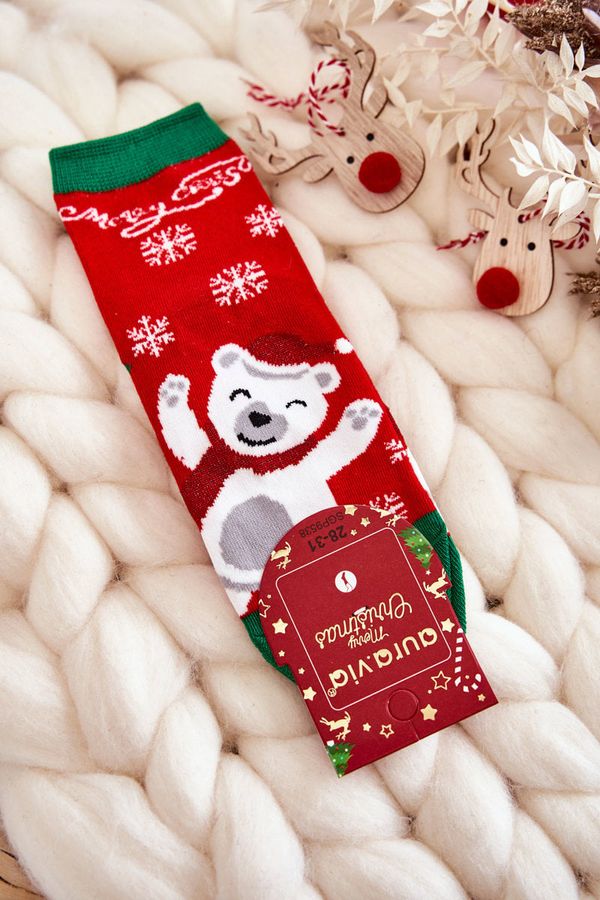 Kesi Children's socks "Merry Christmas" Cheerful bear red