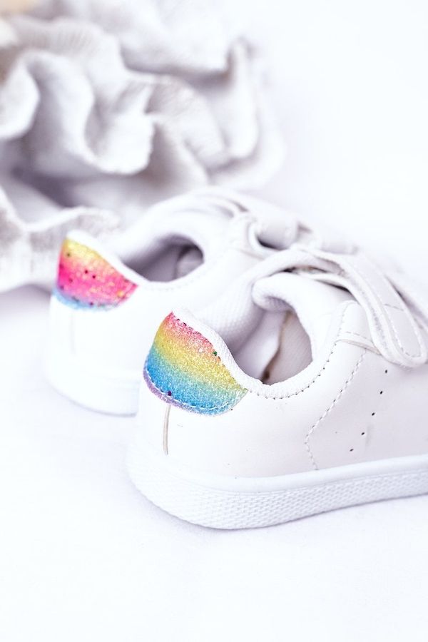Kesi Children's Velcro Sneakers White-Rainbow Cute Girl