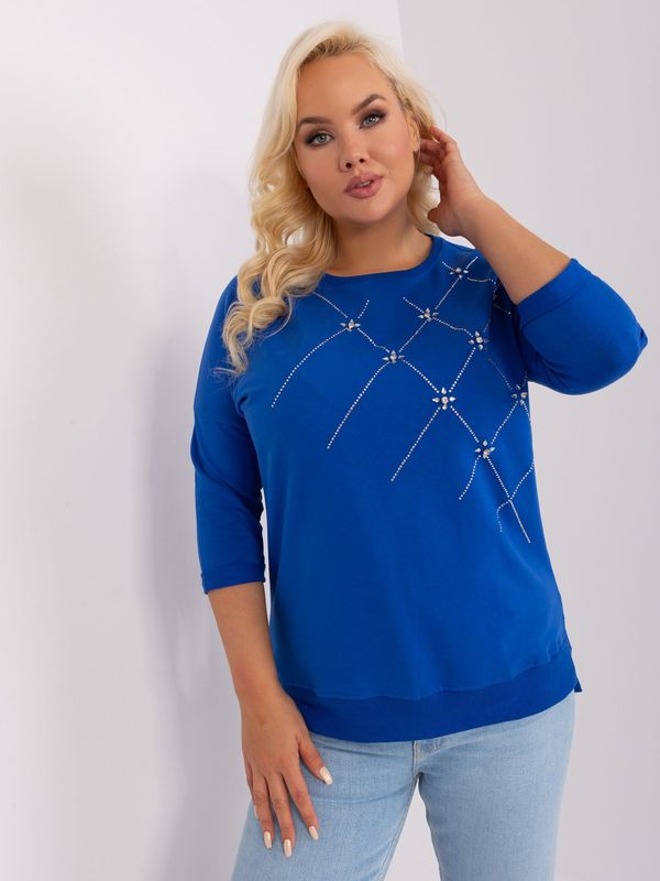 Fashionhunters Cobalt blue blouse plus size with rolled up sleeves