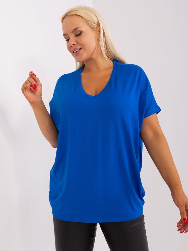 Fashionhunters Cobalt blue blouse plus sizes with short sleeves