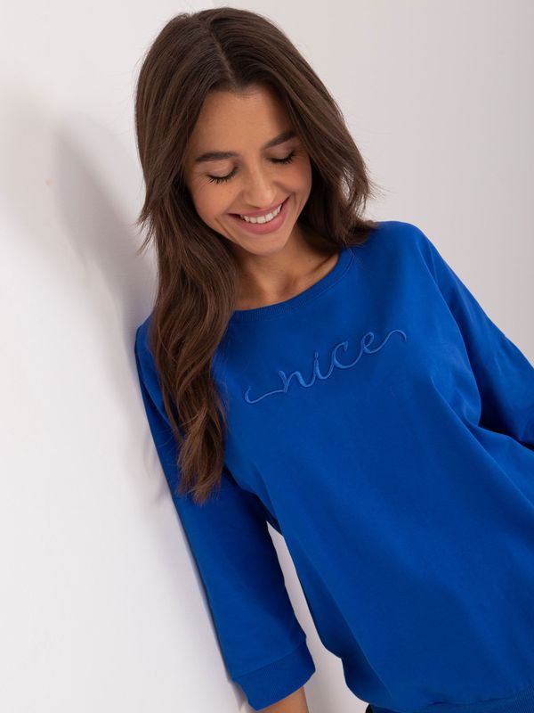 Fashionhunters Cobalt blue blouse with a round neckline