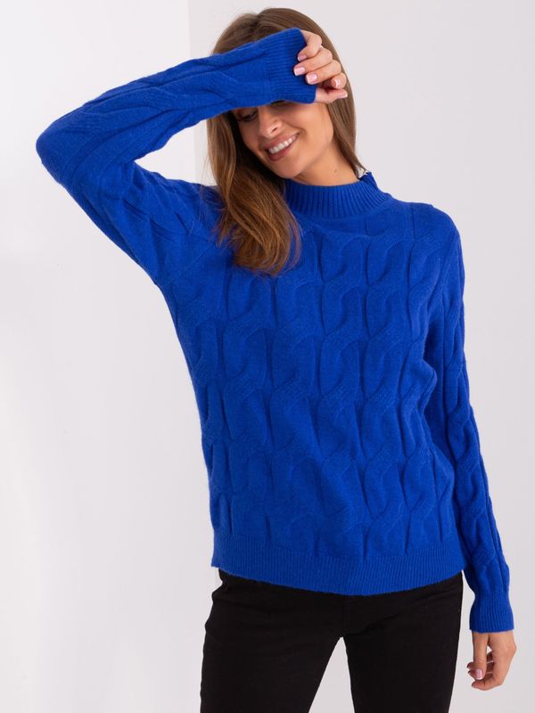Fashionhunters Cobalt Blue Cable Knit Sweater