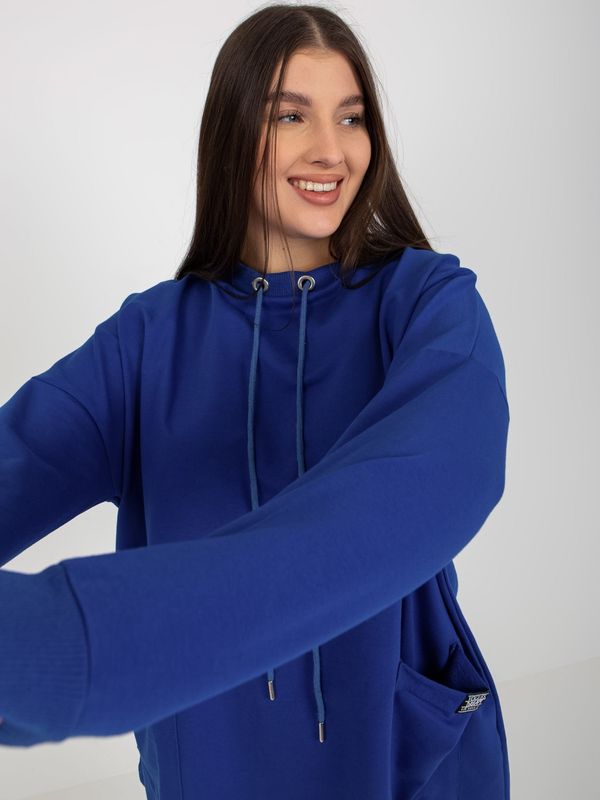 Fashionhunters Cobalt blue sweatshirt plus size basic with pockets