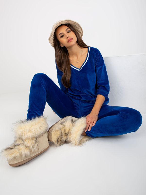 Fashionhunters Cobalt velour set with neckline