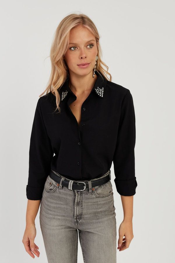Cool & Sexy Cool & Sexy Women's Black Stone Detailed Shirt