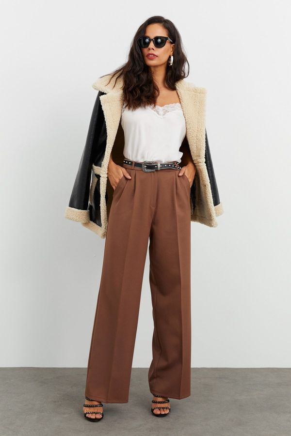 Cool & Sexy Cool & Sexy Women's Brown Palazzo Woven Trousers MLK01