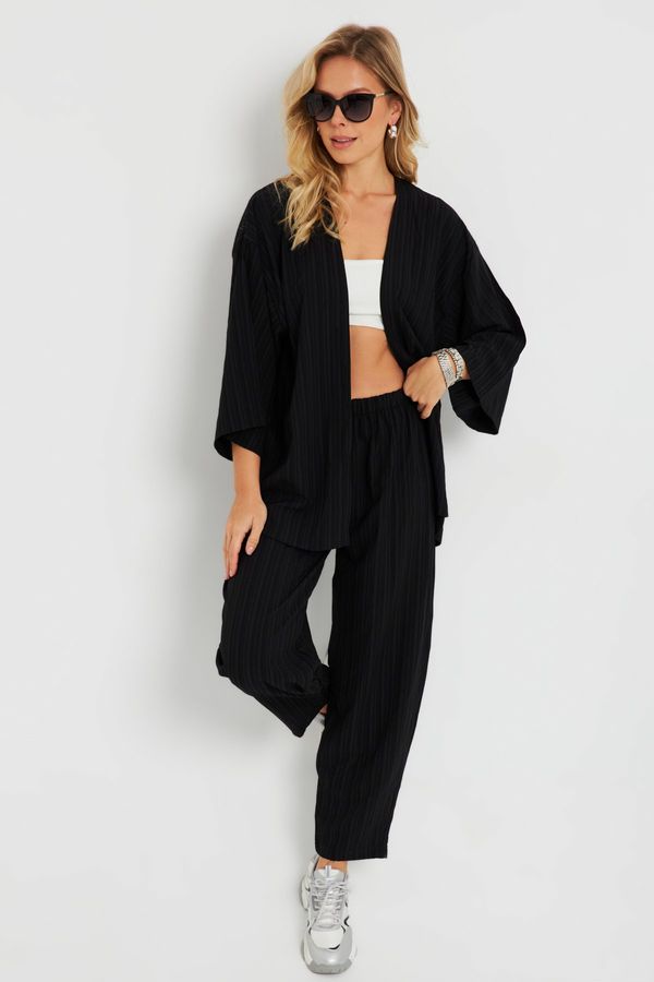 Cool & Sexy Cool & Sexy Women's Cress Kimono Suit Black Q983