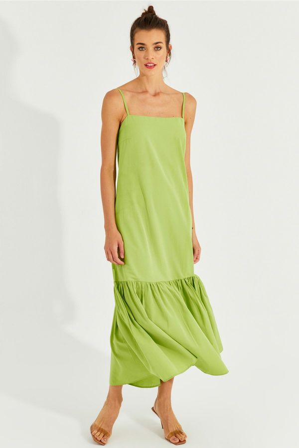 Cool & Sexy Cool & Sexy Women's Pistachio Green Skirt with Ruffles and Straps Midi Dress