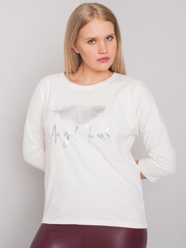 Fashionhunters Cotton blouse Ecru plus sizes with print