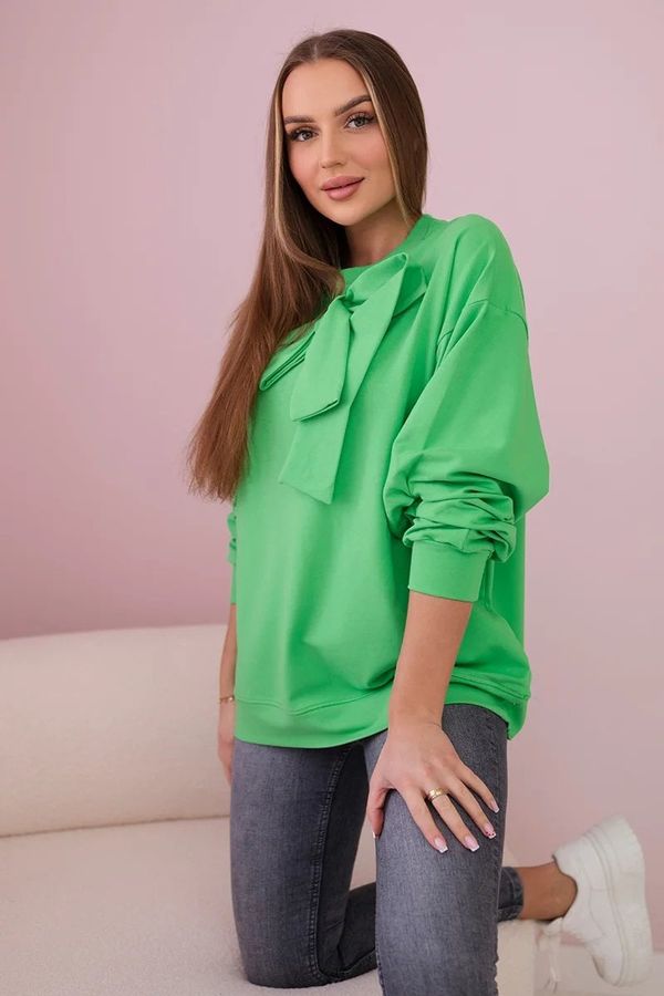 Kesi Cotton blouse with bow light green color