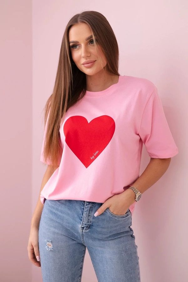 Kesi Cotton blouse with heart print in light pink color