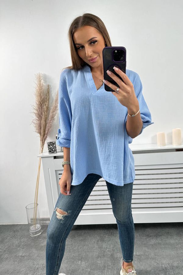 Kesi Cotton blouse with rolled-up sleeves blue