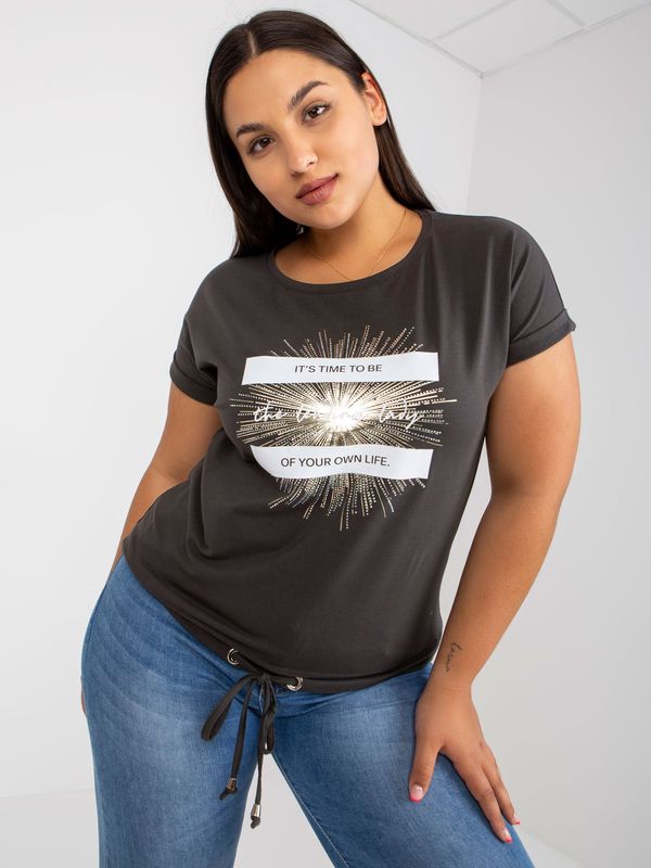 Fashionhunters Cotton khaki T-shirt of larger size with print