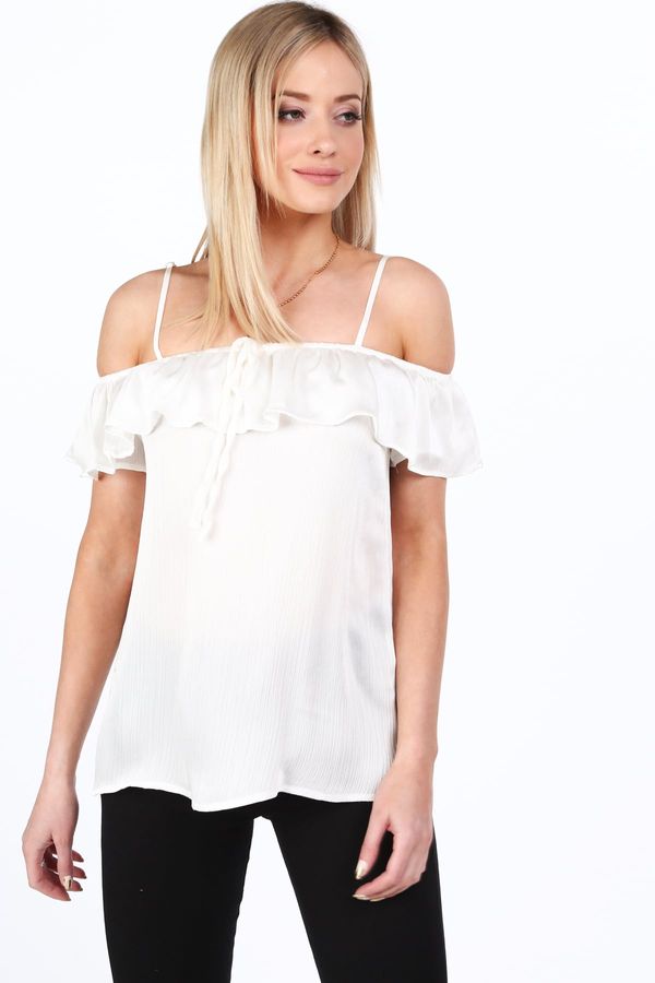 FASARDI Cream blouse with ruffle on the neckline for every day