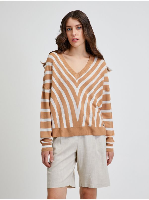 Noisy May Cream-brown striped sweater Noisy May Astot - Women