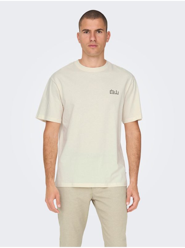Only Cream Men's T-Shirt with Printed Back ONLY & SONS Jp - Men