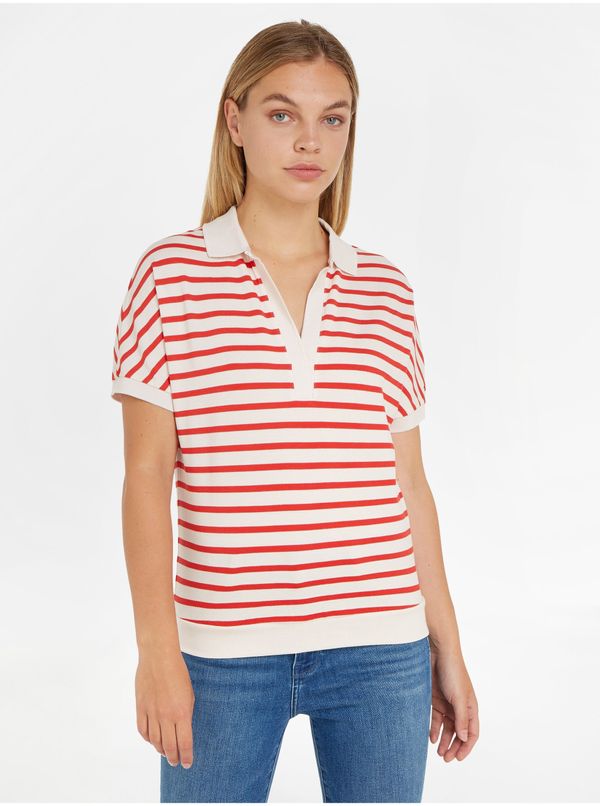 Tommy Hilfiger Cream-red women's striped polo shirt Tommy Hilfiger - Women