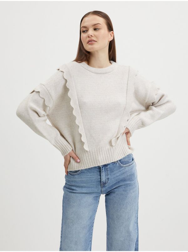 Only Creamy Women's Ribbed Sweater with Trim ONLY Stella - Women