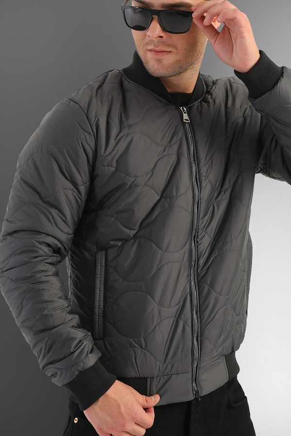 D1fference D1fference Men's Anthracite Water And Windproof Quilted Patterned Winter Coat