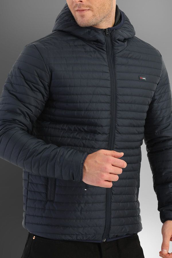 D1fference D1fference Men's Navy Blue Inner Lined Water And Windproof Hooded Winter Coat