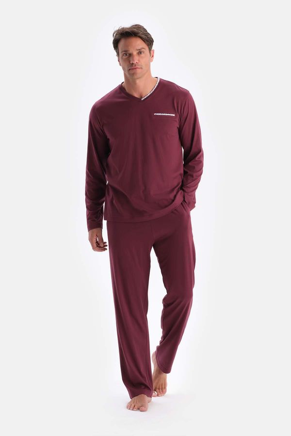 Dagi Dagi Burgundy V-Neck Long Sleeve Cotton Modal Pajamas Set