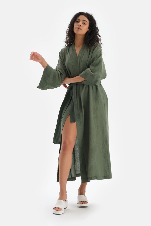 Dagi Dagi Green Linen Long Kimono
