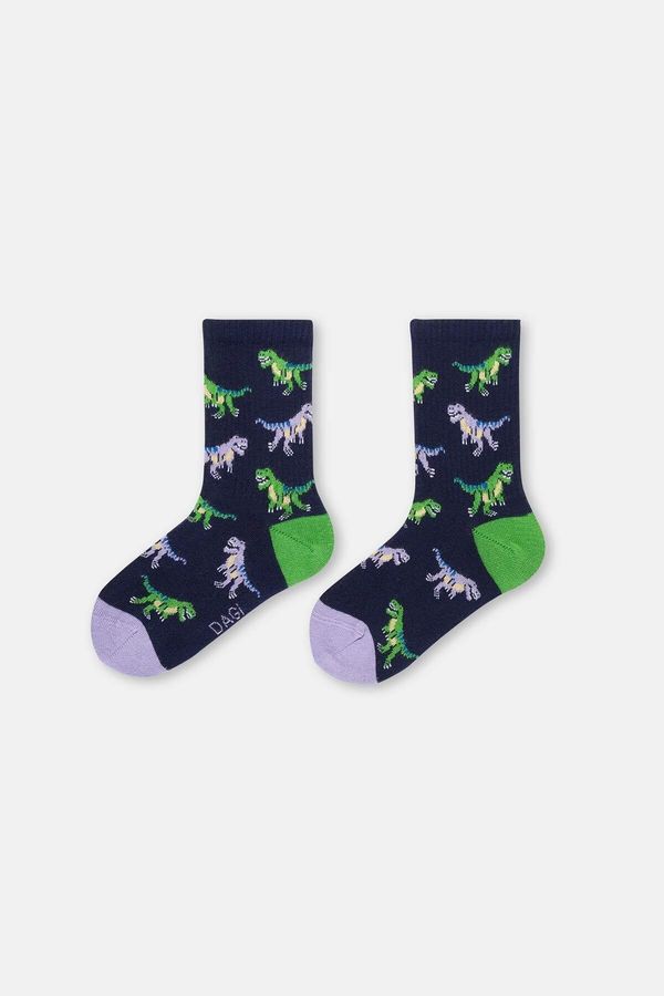 Dagi Dagi Navy Blue Boy Dinosaur Patterned Socks