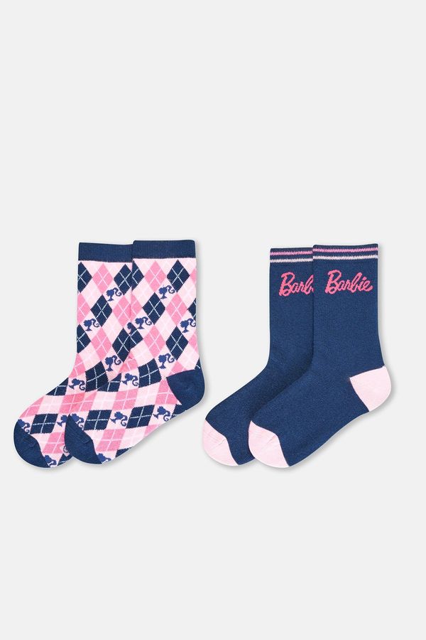 Dagi Dagi Navy Blue-Pink Girls Kids Barbie 2 Pack Socks
