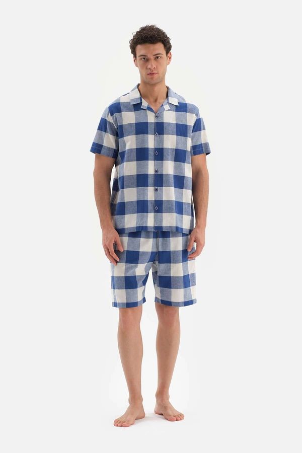 Dagi Dagi Navy Blue Shirt Collar Plaid Weave Pajamas Set