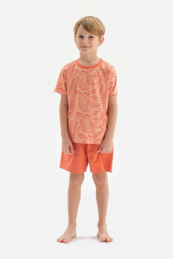 Dagi Dagi Orange Boy's Meter Printed Short Sleeve Pajama Set with Shorts