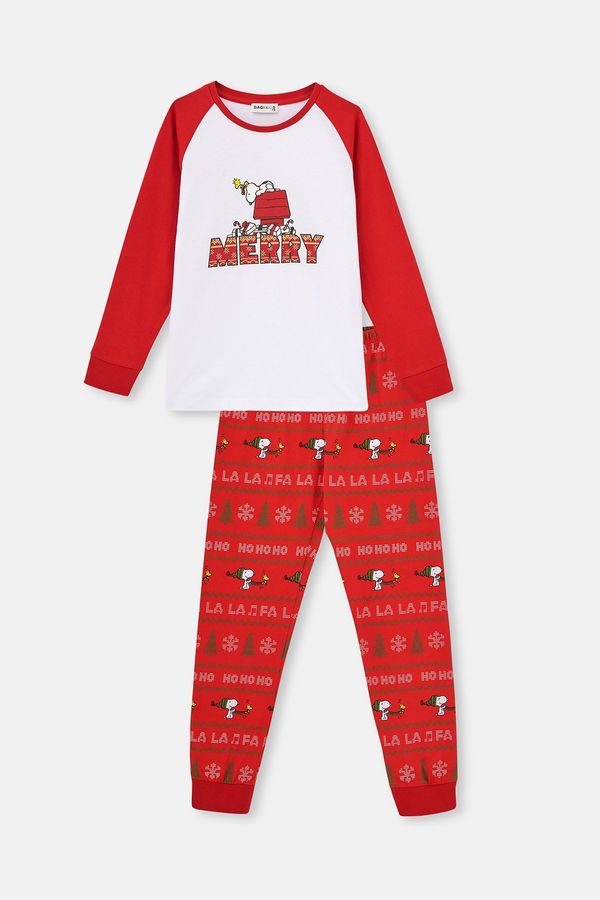 Dagi Dagi Red Crewneck Raglan Sleeve Snoopy Printed Undergraduate Pajamas Set
