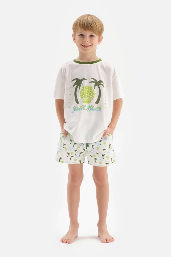 Dagi Dagi White Boy's Palm Tree Printed Pajama Set with Shorts