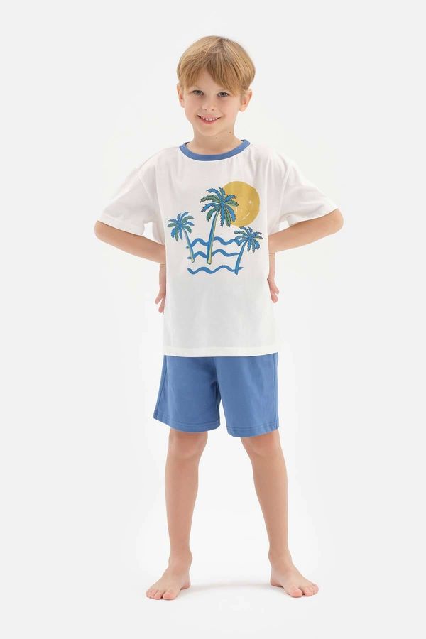 Dagi Dagi White Boy's Printed Short Sleeve Pajama Set with Shorts