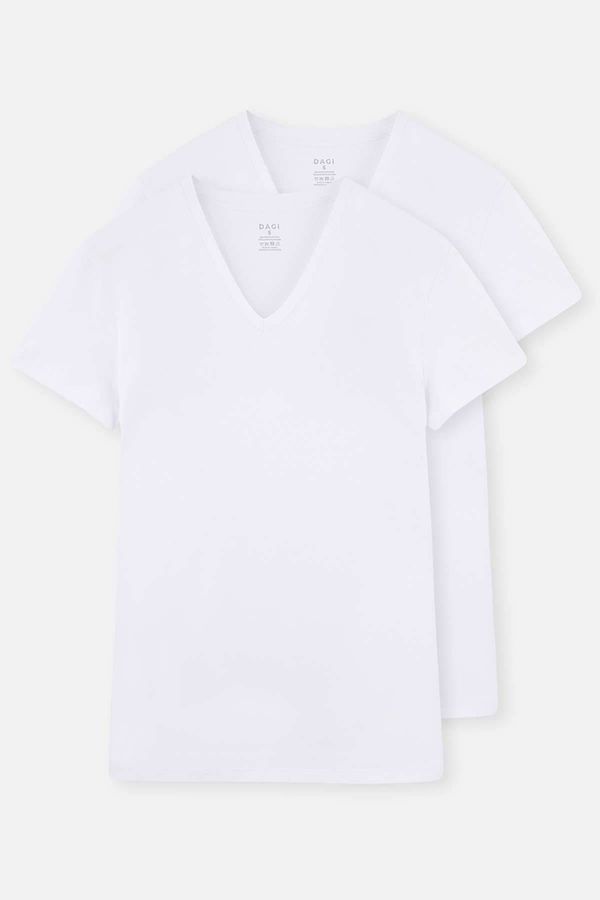 Dagi Dagi White Compact V Neck 2 Flannel T-shirt