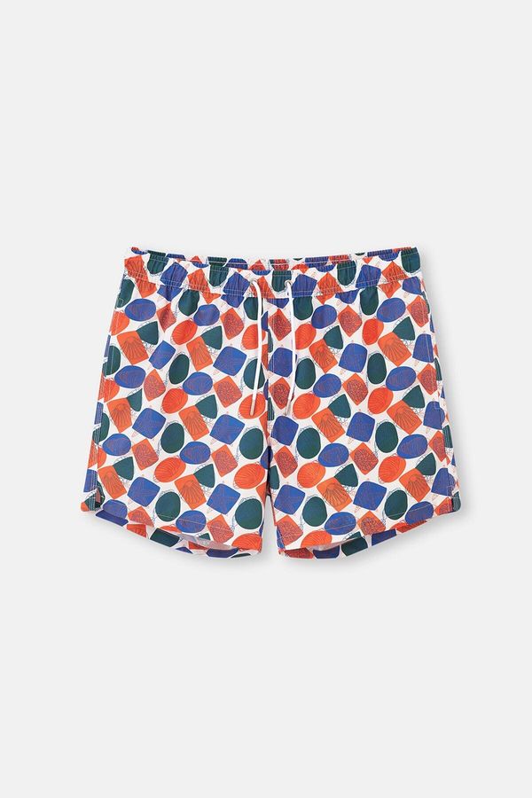 Dagi Dagi White - Orange Starfish Patterned Short Beach Shorts