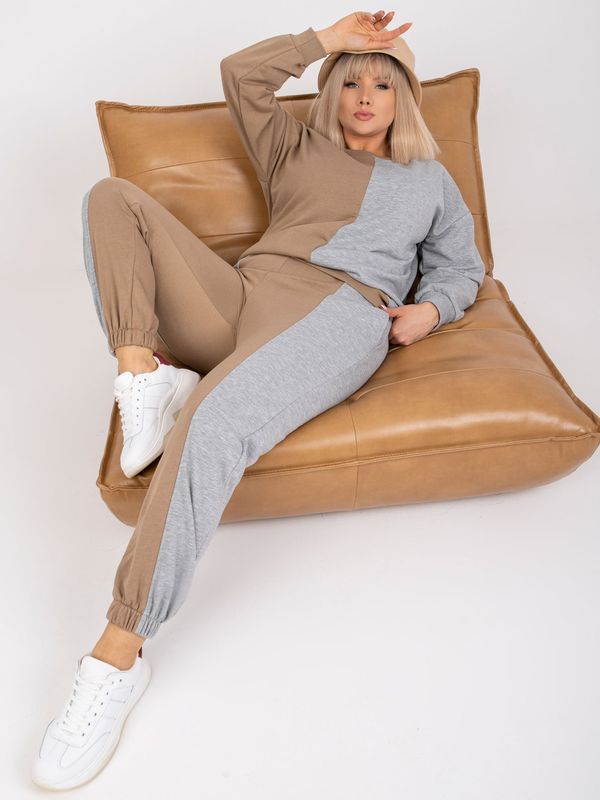 Fashionhunters Dark beige and grey cotton sweatshirt plus size by Amishi
