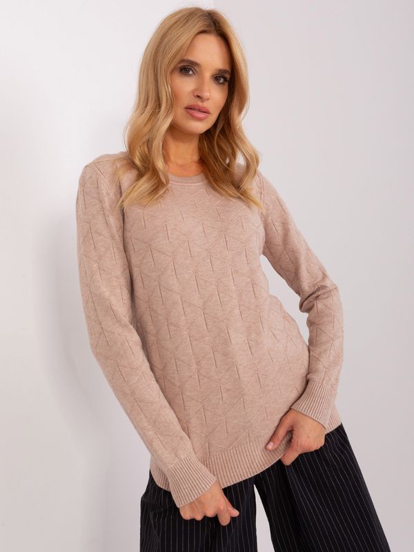 Fashionhunters Dark beige classic sweater made of knitted cotton