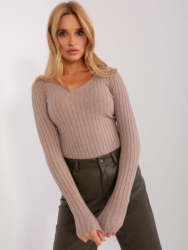 Fashionhunters Dark beige ribbed classic sweater