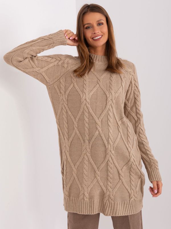 Fashionhunters Dark beige sweater with cables