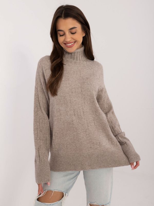 Fashionhunters Dark beige turtleneck with cuffs