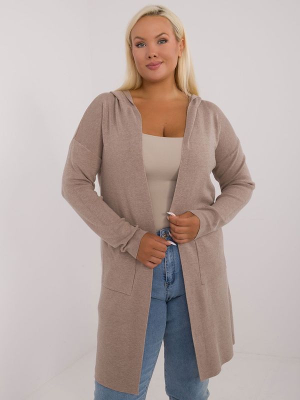 Fashionhunters Dark beige women's cardigan plus size without fastening