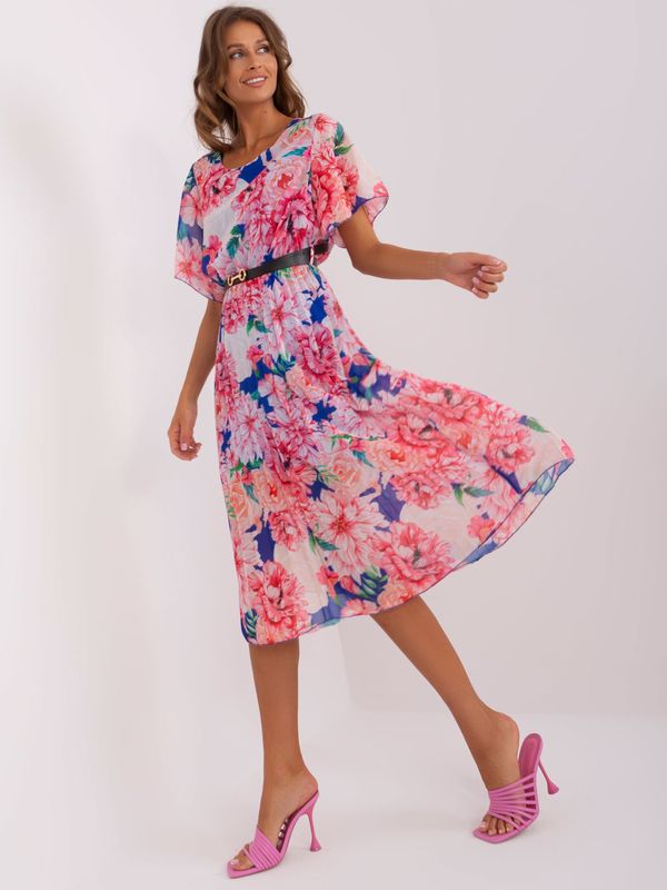 Fashionhunters Dark blue and pink floral pleated dress