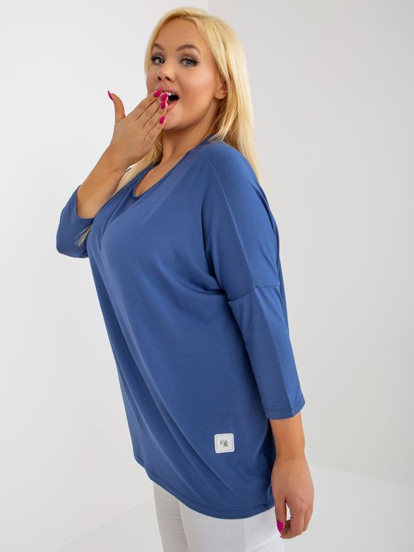 Fashionhunters Dark blue basic viscose blouse plus size