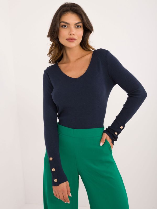 Fashionhunters Dark blue classic long sleeve sweater