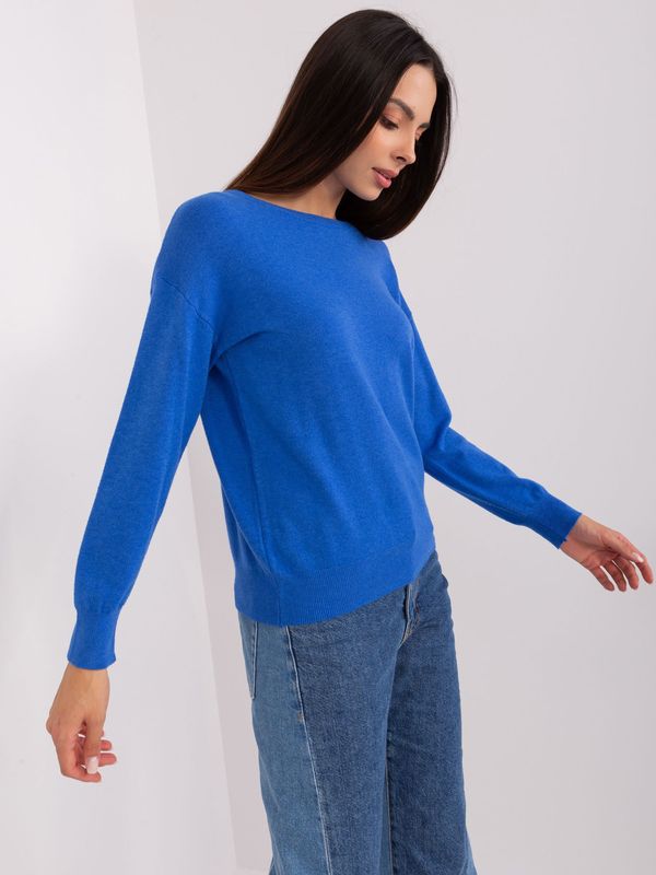 Fashionhunters Dark blue classic sweater with cotton