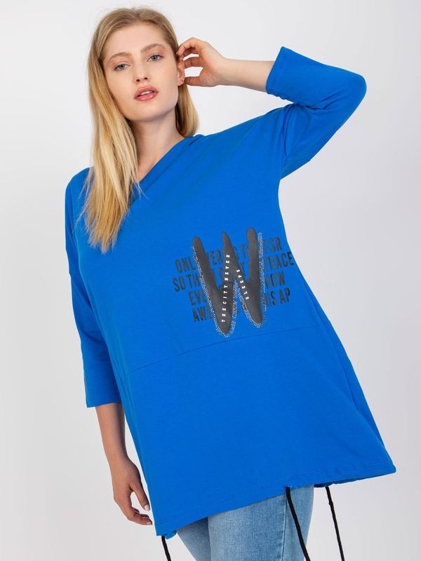 Fashionhunters Dark blue long blouse plus size with print