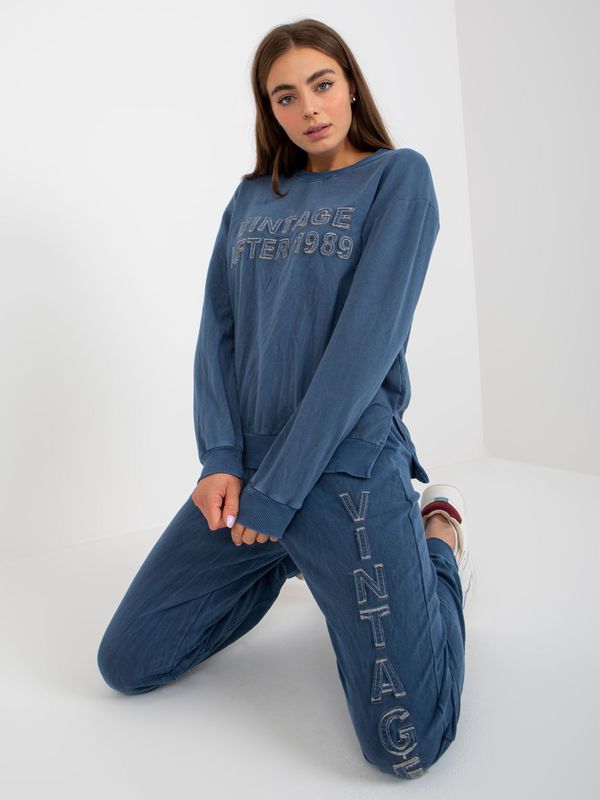 Fashionhunters Dark blue loose casual set with trousers